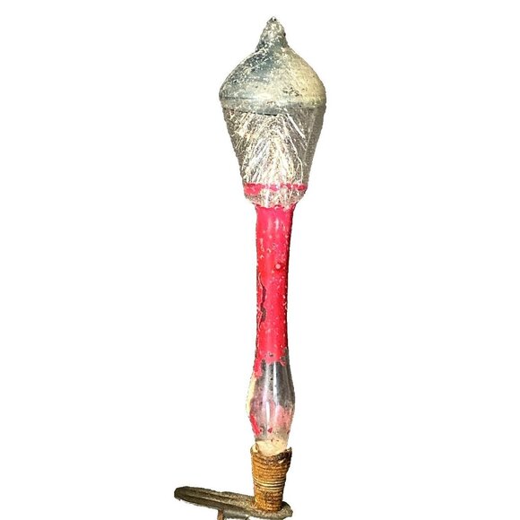 Vintage RARE Unsilvered Clip-On Glass Christmas Ornament Lamp Post W Tinsel 4” - Picture 3 of 16